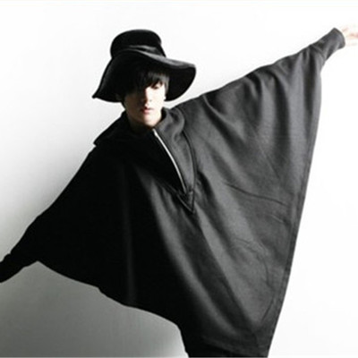 Bat wings long sleeved hoodie black coat - Thumbnail 4