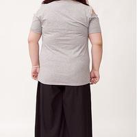 XL-4XL Gray/Black/Pink Plus Size Shoulder Off T-Shirt SP166561 - Thumbnail 4