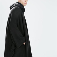 CATWALK FRINGED CAPE BAT HOODIE BLACK COSTUME COAT - Thumbnail 1
