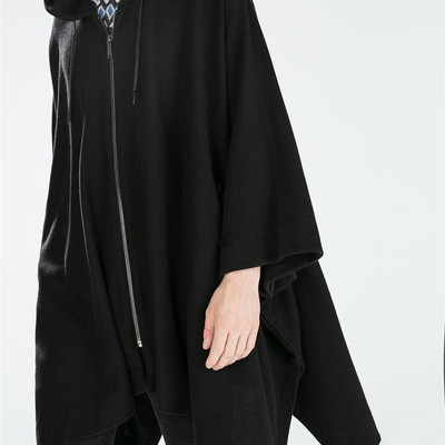 Catwalk fringed cape bat hoodie black costume coat - Thumbnail 5