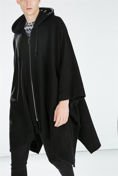 CATWALK FRINGED CAPE BAT HOODIE BLACK COSTUME COAT