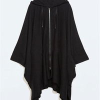 CATWALK FRINGED CAPE BAT HOODIE BLACK COSTUME COAT - Thumbnail 2