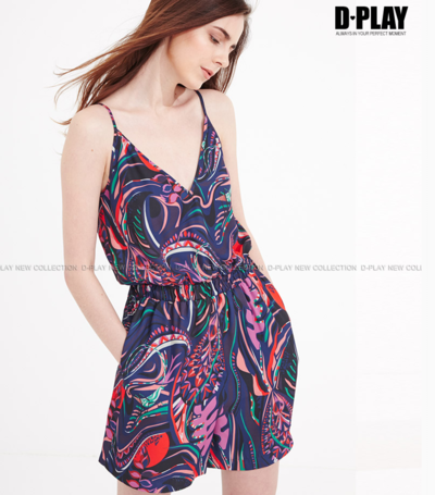 D PLAY FLORAL HALTER LOOSE SIAMESE SHORTS D610601