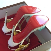 CHRISTIAN LOUBOUTIN "Beltega" Colorblock T-strap Sandals - Thumbnail 4