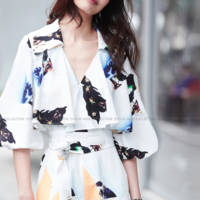 DE ROMA D PLAY WHITE LANTERN SLEEVE SIAMESE SHORTS D520651 - Thumbnail 2