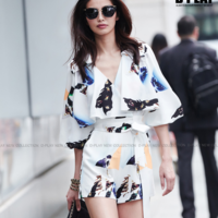 DE ROMA D PLAY WHITE LANTERN SLEEVE SIAMESE SHORTS D520651 - Thumbnail 4