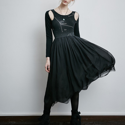 Punk rave black horoscope printed dress pq 121 - Thumbnail 5