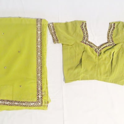 Green antique gold sari
