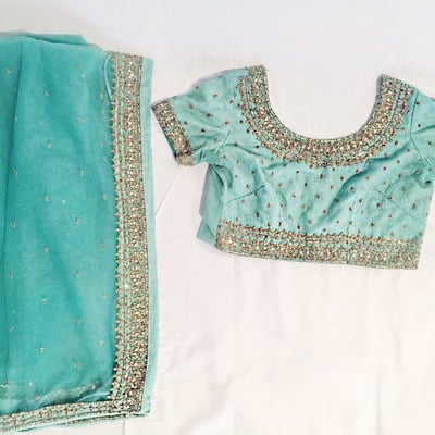 Seafoam green zardozi net sari