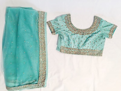 Seafoam Green Zardozi Net Sari