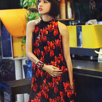 APORIA AS FLORAL A LINE LOOSE CHIFFON DRESS MZ01164 - Thumbnail 1