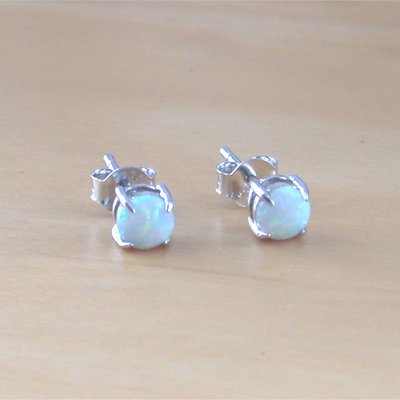 925 white opal stud earrings/opal earrings/opal jewelry/opal jewellery/opal jewelery/october birthstone/opal studs/5mm opal stud earrings