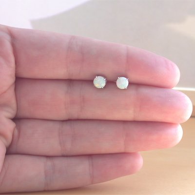 925 white opal stud earrings/opal earrings/opal jewelry/opal jewellery/opal jewelery/october birthstone/opal studs/5mm opal stud earrings