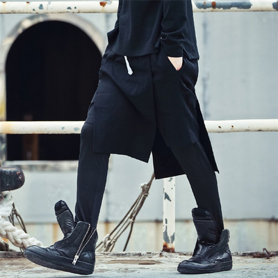 Black men's street fashion loose culottes leggings casual pants - Thumbnail 5