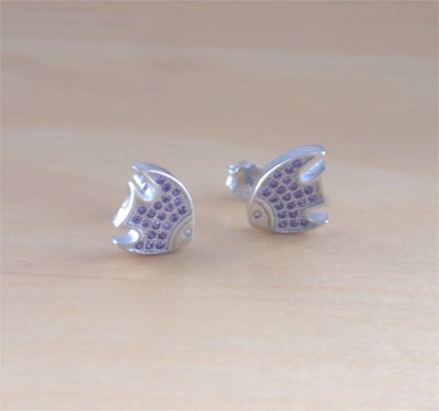 925 Cz Purple Fish Stud Earrings/Cz Fish Earrings/Fish Jewelry/Fish Jewellery/Fish Jewelery/Tropical Fish Earrings/Purple Cz Earrings/Fish