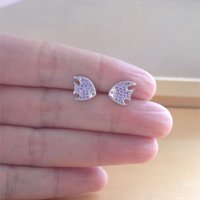 925 Cz Purple Fish Stud Earrings/Cz Fish Earrings/Fish Jewelry/Fish Jewellery/Fish Jewelery/Tropical Fish Earrings/Purple Cz Earrings/Fish - Thumbnail 1