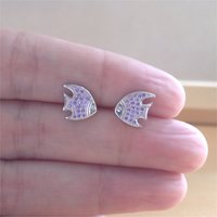 925 Cz Purple Fish Stud Earrings/Cz Fish Earrings/Fish Jewelry/Fish Jewellery/Fish Jewelery/Tropical Fish Earrings/Purple Cz Earrings/Fish - Thumbnail 2