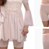 L-3XL Black/White/Beige Comfortable Lace Safety Shorts SP166522 - Thumbnail 3