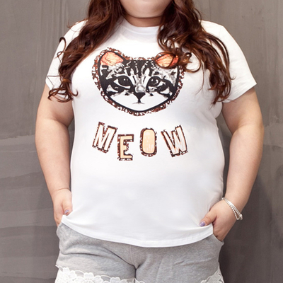 Xl-4xl white kawaii neko cat printing t-shirt sp166559