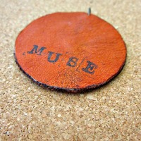 Salvaged Leather Pendant with Bronze Studs - Thumbnail 4