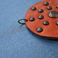 Salvaged Leather Pendant with Bronze Studs - Thumbnail 2