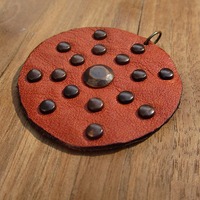 Salvaged Leather Pendant with Bronze Studs - Thumbnail 1