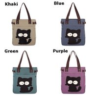 Cat Fashion Canvas Tote Shoulder Bag - Thumbnail 2