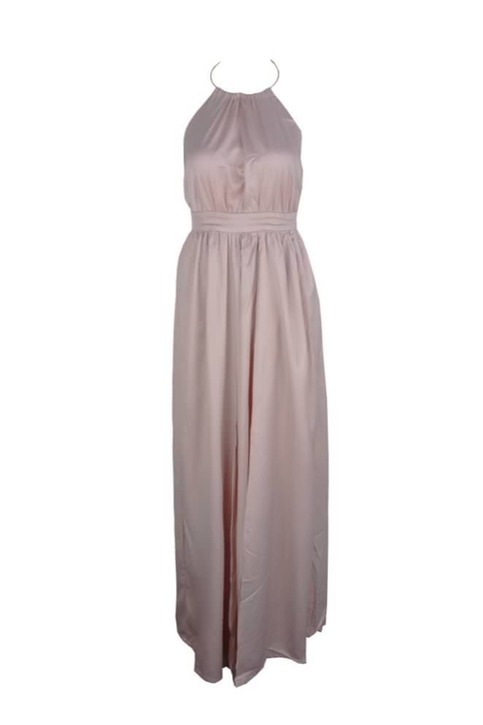 Pink Maxi Front Split Metal Neck Hoop Gown Dress