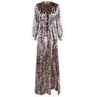 Gold Metallic Leopard Maxi Dress - Thumbnail 4