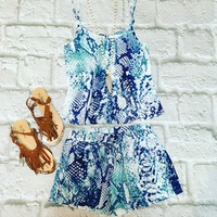 Blue Python Print Shorts - Thumbnail 1