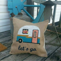 Vintage Camper Burlap Pillow Cover - Thumbnail 1