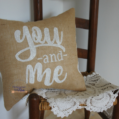 You and me burlap pillow cover