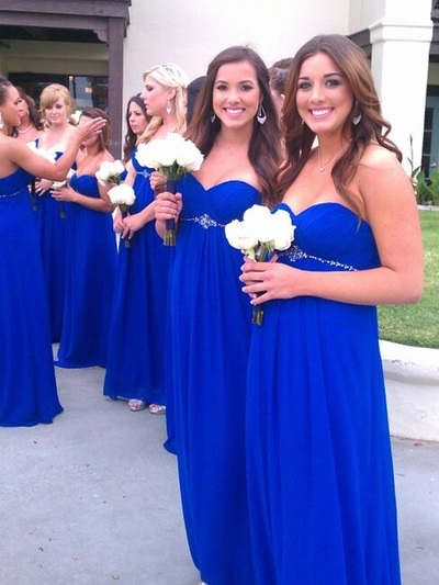 bridesmaid dresses sweetheart,Royal Blue A-line Sweetheart Floor-length Chiffon Bridesmaid Dresses Party Dresses 9619