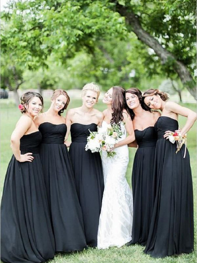 Bridesmaid dresses short,Black A-line Sweetheart Floor-length Chiffon Bridesmaid Dresses Party Dresses 9620