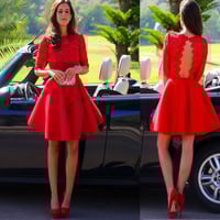 red homecoming Dress,Cheap Homecoming Dress,Lace Homecoming Dress,open back homecoming dress,prom dress for junior, BD14142 - Thumbnail 3