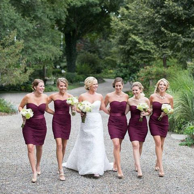 modest bridesmaid dresses,Burgundy Sheath Column Sweetheart Short Mini Chiffon Bridesmaid Dresses Party Dresses 9700