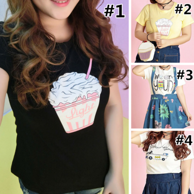 Xl-4xl black/yellow/white kawaii printing t-shirt sp166723