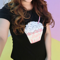 XL-4XL Black/Yellow/White Kawaii Printing T-Shirt SP166723 - Thumbnail 3