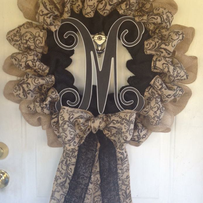 18" scroll burlap w/ initial 