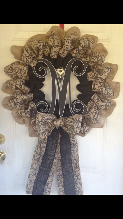 18" Scroll burlap w/ initial 