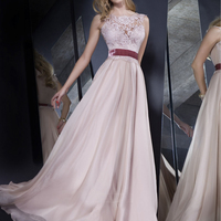 pearl pink prom dresses,Pearl Pink A-line Scoop Floor-length Chiffon Evening Dress Prom Dresses 212 - Thumbnail 1