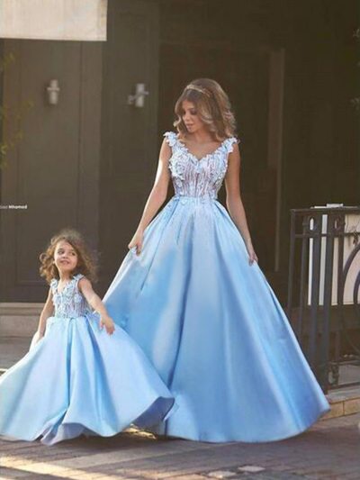 prom dresses blue,Blue A-line V-neck Floor-length Satin Evening Dress Prom Dresses 8868