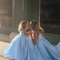 prom dresses blue,Blue A-line V-neck Floor-length Satin Evening Dress Prom Dresses 8868 - Thumbnail 2