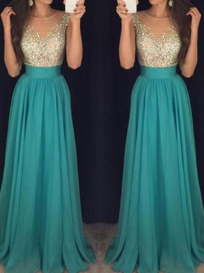 beautiful prom dresses,A-line Scoop Floor-length Chiffon Evening Dress Prom Dresses 9604