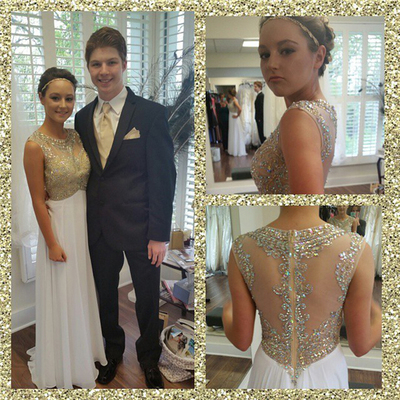 Long prom dress ,chiffon prom dress ,sleeveless prom dress ,a-line prom dress,sparkly prom dress ,see-through ,white prom dress ,BD14525