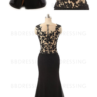 Long Lace Sleeveless Prom Gown Illusion Neckline pst0030 - Thumbnail 1