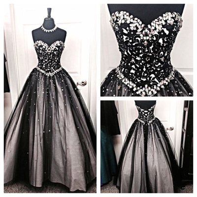 Prom dresses for curvy girls,black a-line sweetheart floor-length tulle evening dress prom dresses 9616