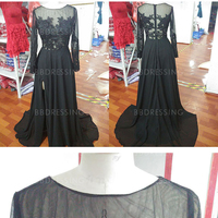 Black Prom Dresses With Slit And Long Sleeves pst0690 - Thumbnail 1