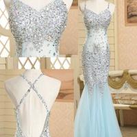 Sexy V-neck Backless Mermaid Tulle Handmade Sequins 2016 Prom Dresses,Formal Dresses,Beading Evening Dresses  - Thumbnail 1