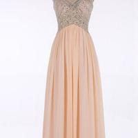 Sexy Hot Selling A-line V-neck prom dress Floor-Length Chiffon Beading Blush Pink Evening/Prom/Homecoming Dress - Thumbnail 1